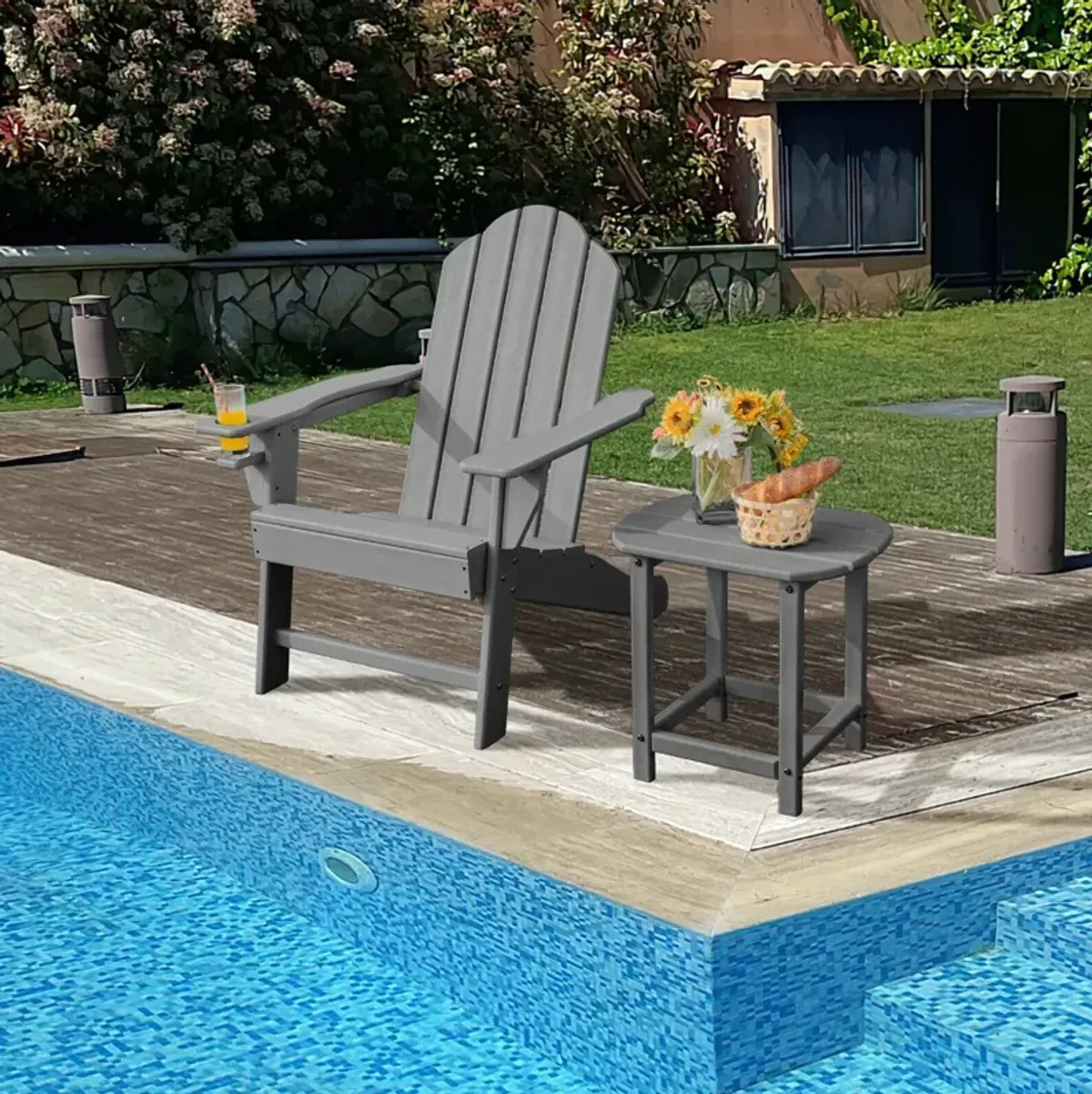 Outdoor Adirondack Chair with Built-in Cup Holder for Backyard Porch