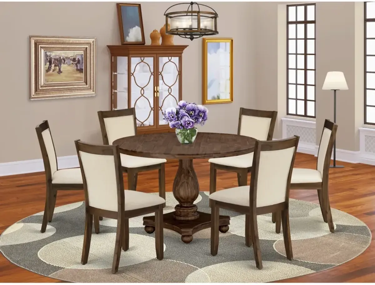 East West Furniture East West Furniture I2MZ7-NN-32 7-Piece Dining Set - A Beautiful Wooden Table and 6 Beautiful Light Beige Linen Fabric Dining Chairs with Stylish High Back (Sand Blasting Antique Walnut Finish)