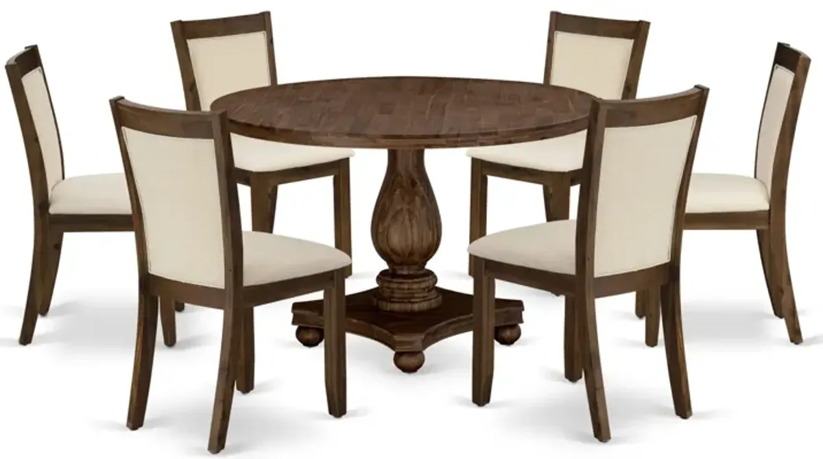 East West Furniture East West Furniture I2MZ7-NN-32 7-Piece Dining Set - A Beautiful Wooden Table and 6 Beautiful Light Beige Linen Fabric Dining Chairs with Stylish High Back (Sand Blasting Antique Walnut Finish)