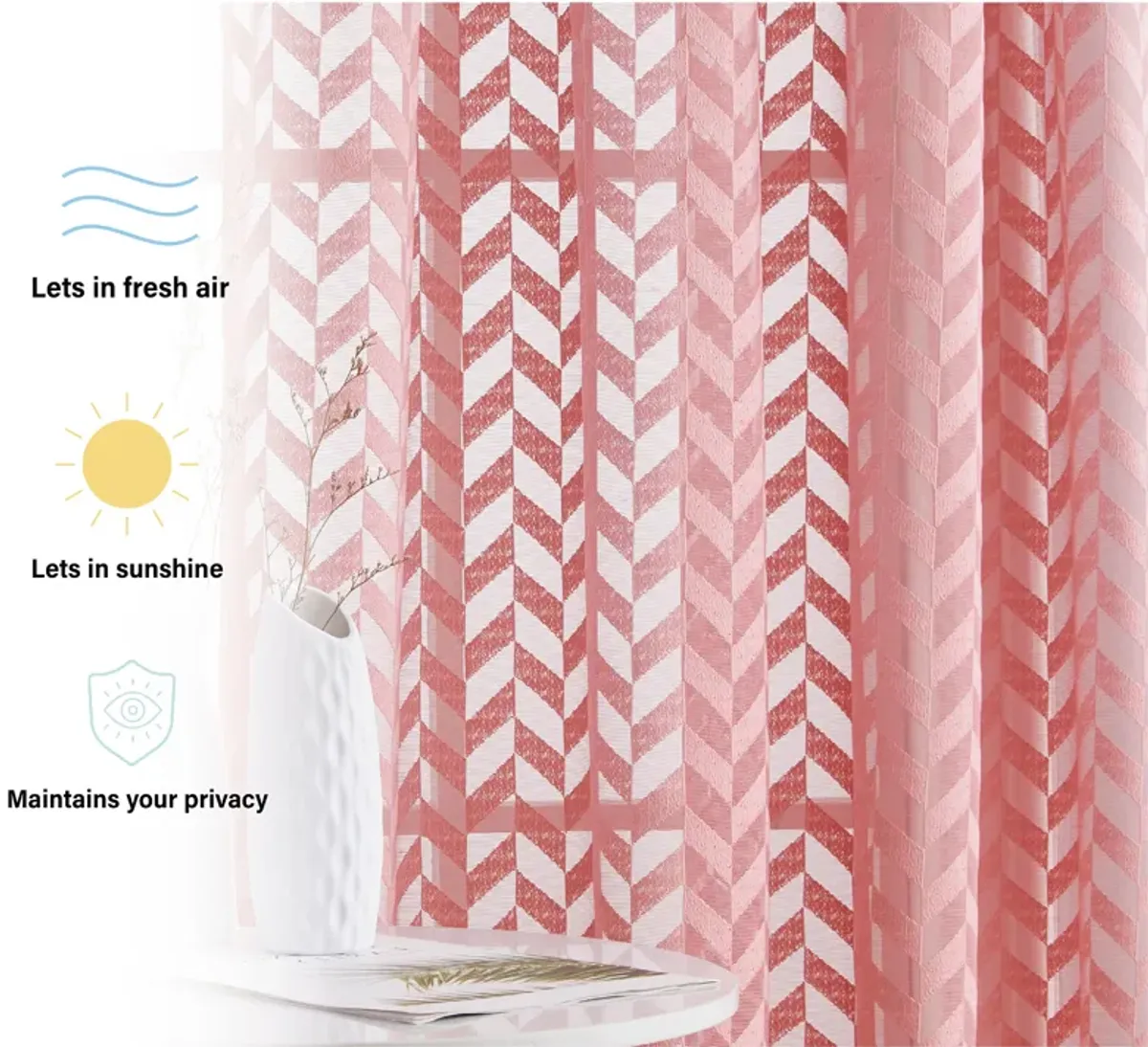 THD Herringbone Lace Thick Semi Sheer Premium Grommet Top Window Curtain Panels for Kids Room & Bedroom - Set of 2 Panels