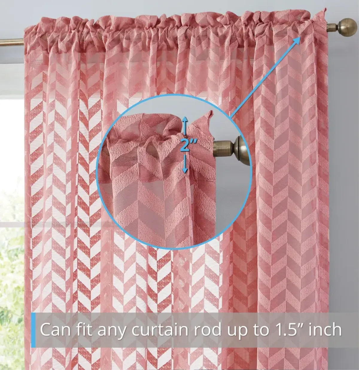 THD Herringbone Lace Thick Semi Sheer Premium Grommet Top Window Curtain Panels for Kids Room & Bedroom - Set of 2 Panels