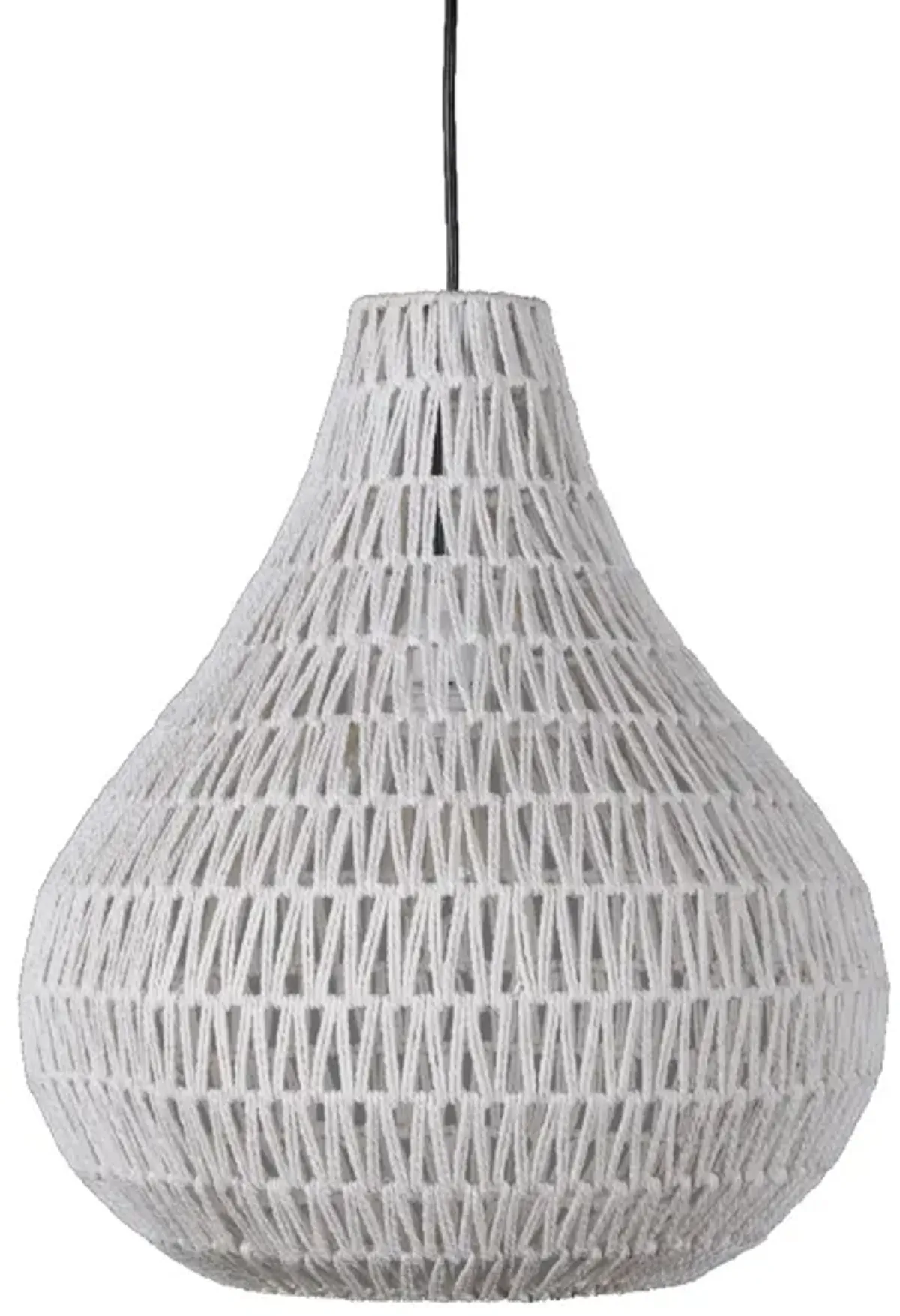 Boney 18 Inch Pendant Light, Woven Rope, Rounded Shape, Iron, White-Benzara