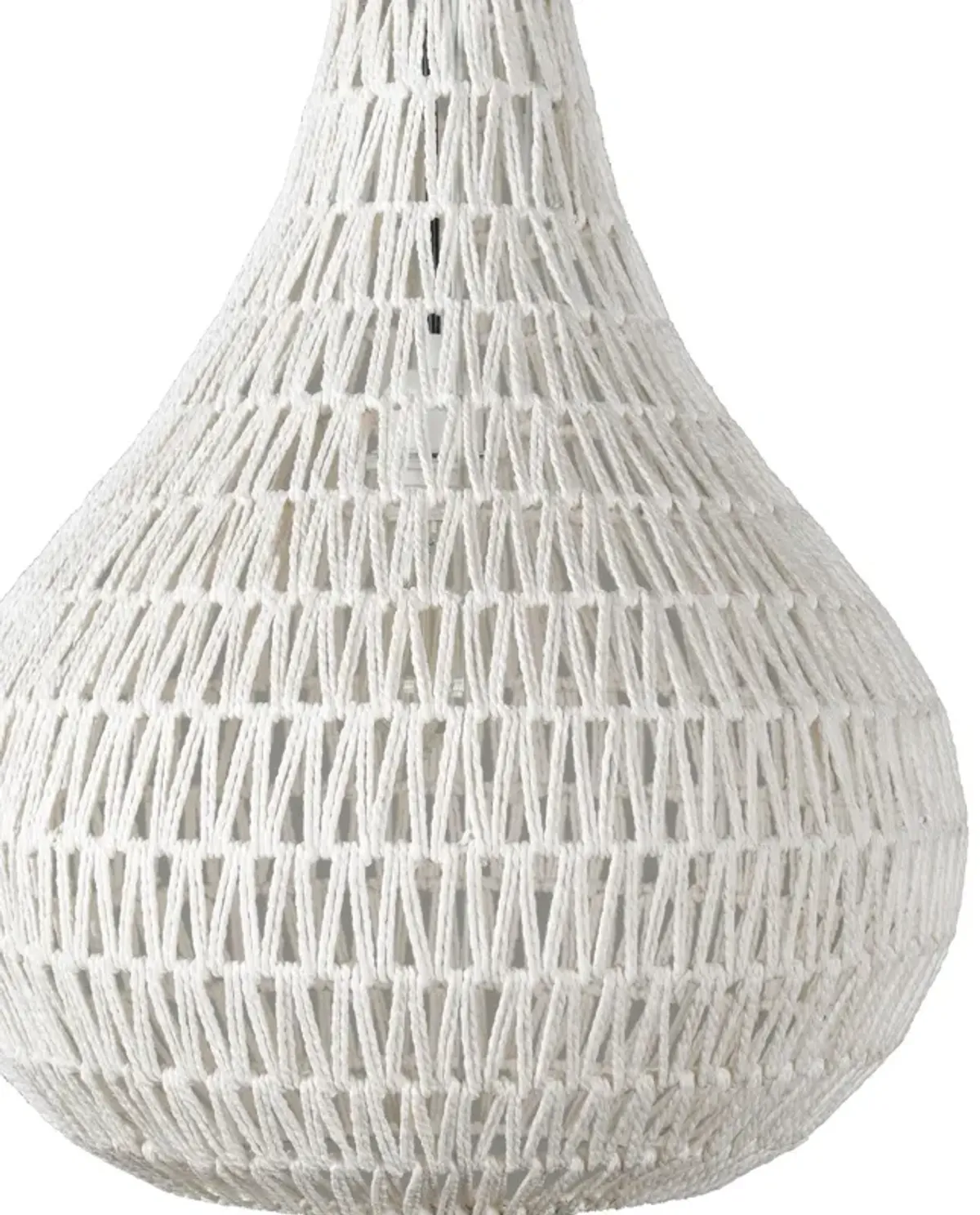 Boney 18 Inch Pendant Light, Woven Rope, Rounded Shape, Iron, White-Benzara