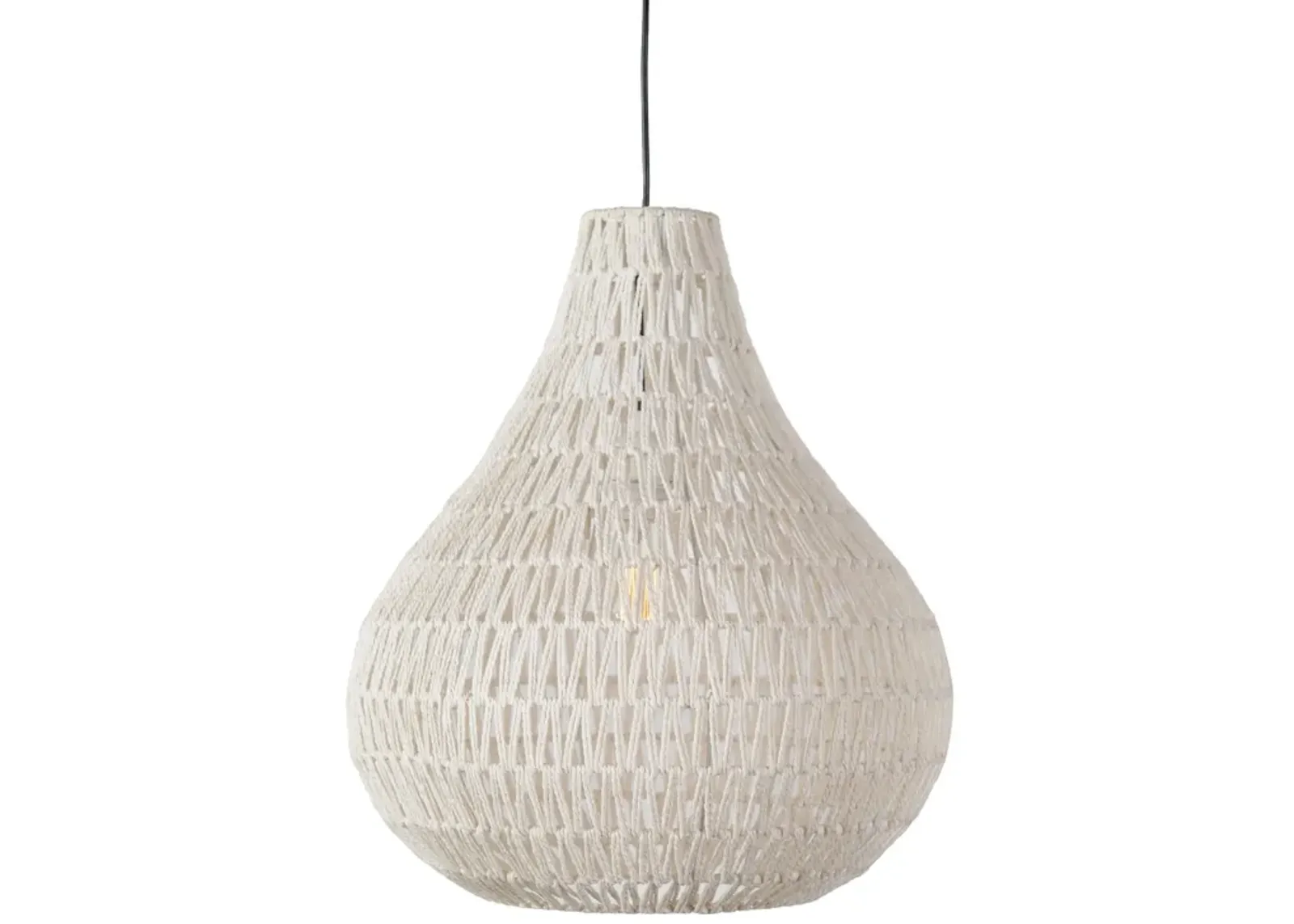 Boney 18 Inch Pendant Light, Woven Rope, Rounded Shape, Iron, White-Benzara