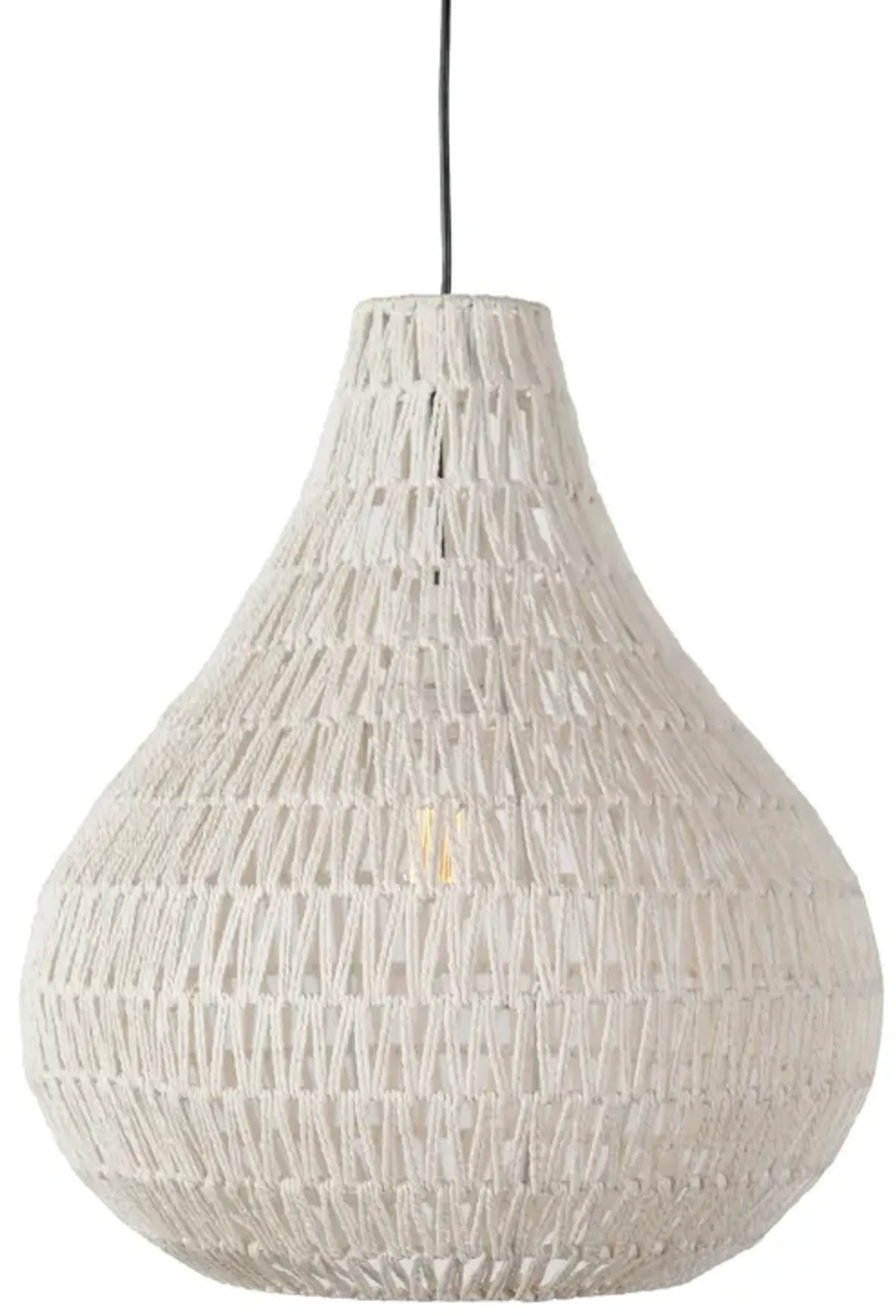 Boney 18 Inch Pendant Light, Woven Rope, Rounded Shape, Iron, White-Benzara