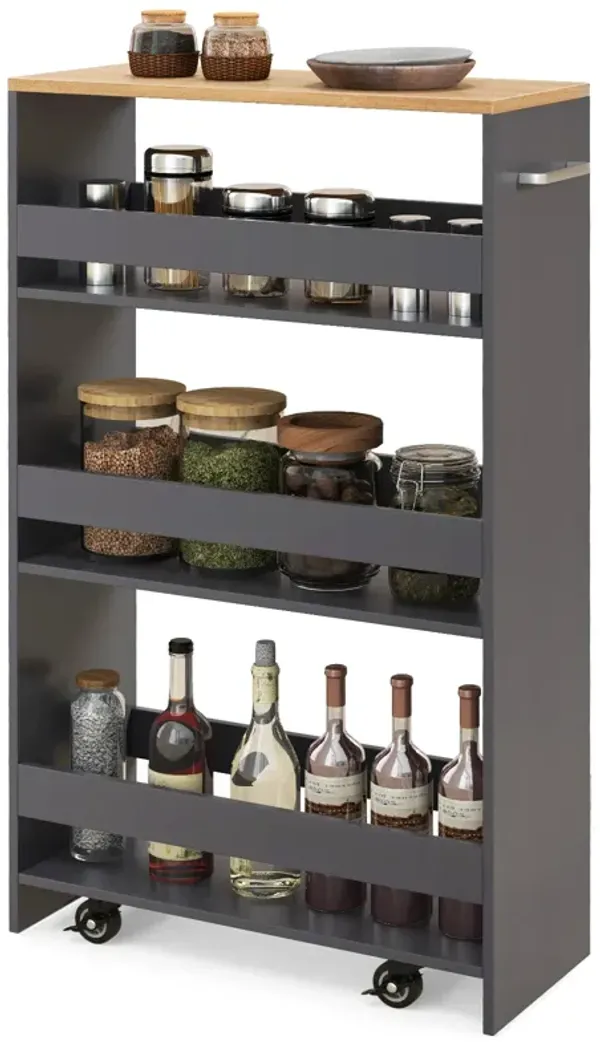 Multi-Tier Slim Rolling Storage Cart with Handle, Open Shelves, and Wheels