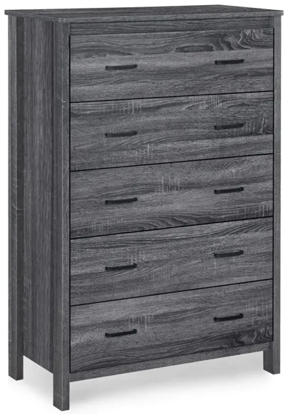 Sifa Tall Dresser Chest, 5 Drawers, Rustic Gray MDF, Black Handles - Benzara