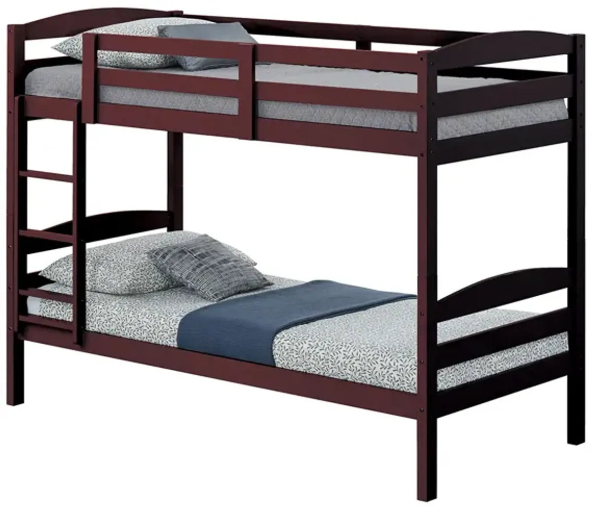 Sifa Twin Bunk Bed, Convenient Ladder, Arch Slat Design, Espresso Brown