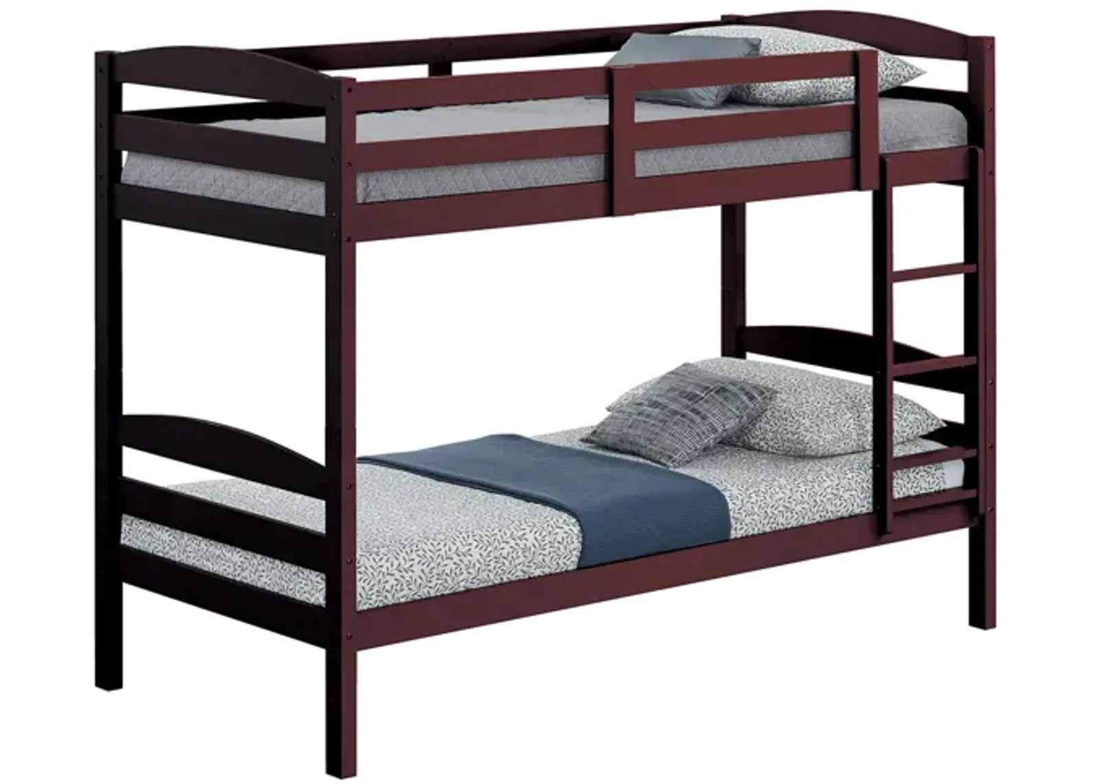 Sifa Twin Bunk Bed, Convenient Ladder, Arch Slat Design, Espresso Brown