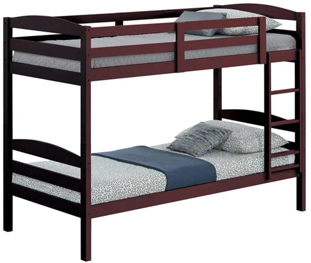 Sifa Twin Bunk Bed, Convenient Ladder, Arch Slat Design, Espresso Brown