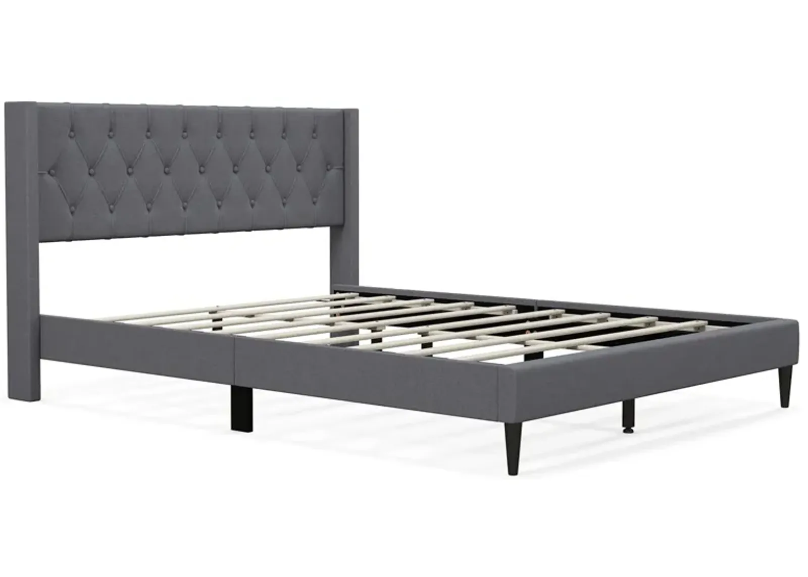 Queen Size Upholstered Platform Bed with Button Tufted Wingback Headboard