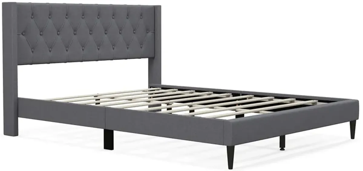 Queen Size Upholstered Platform Bed with Button Tufted Wingback Headboard