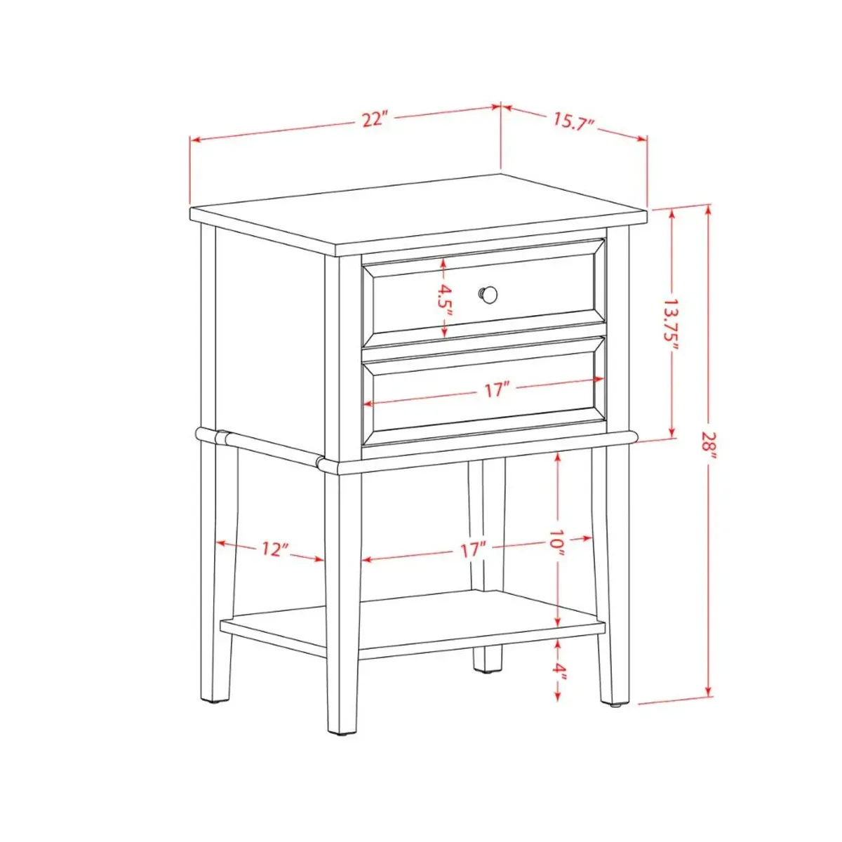 East West Furniture Night stand For Bedroom with 2 Wood Drawers for Bedroom, Stable and Sturdy Constructed - Urban Gray Finish