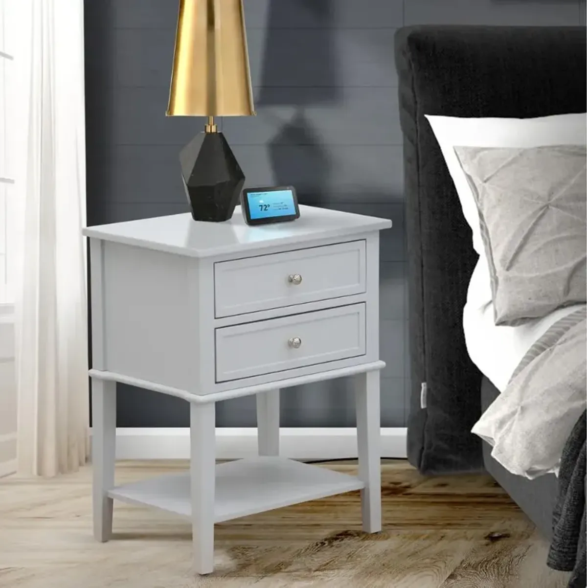 East West Furniture Night stand For Bedroom with 2 Wood Drawers for Bedroom, Stable and Sturdy Constructed - Urban Gray Finish