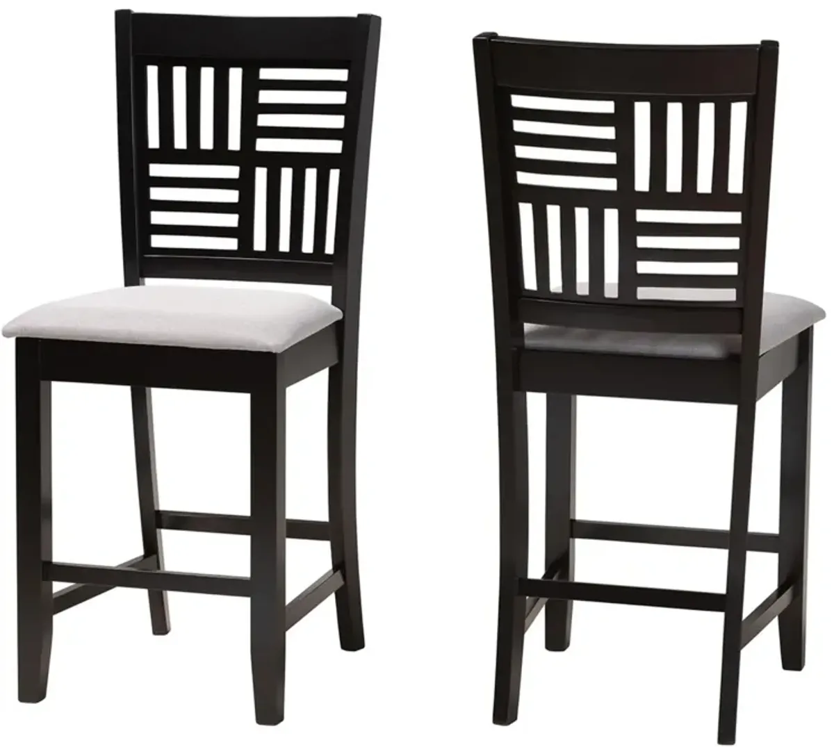 Baxton Studio Deanna Modern Grey Fabric and Dark Brown Finished Wood 2-Piece Counter Stool Set