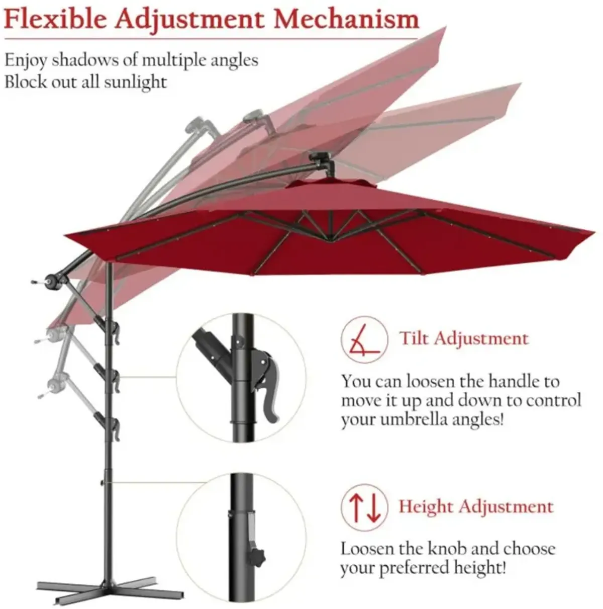 Hivvago 10 Feet Patio Umbrella with Crank and Solar LED Lights