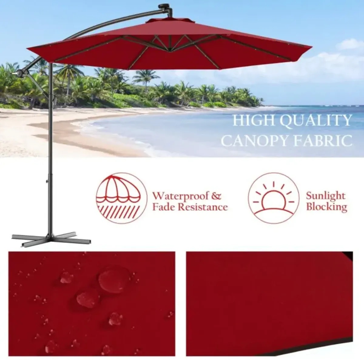 Hivvago 10 Feet Patio Umbrella with Crank and Solar LED Lights