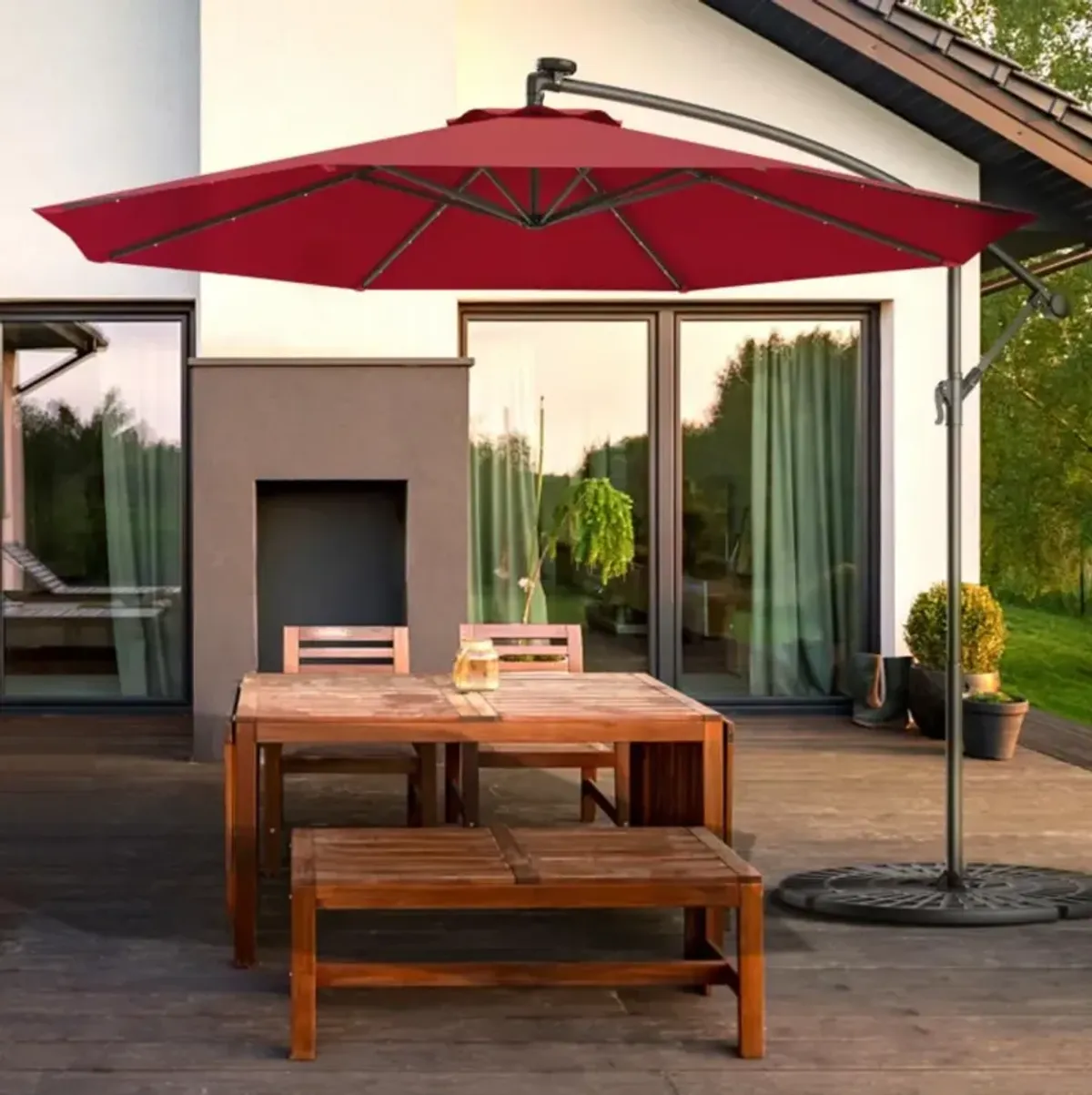 Hivvago 10 Feet Patio Umbrella with Crank and Solar LED Lights