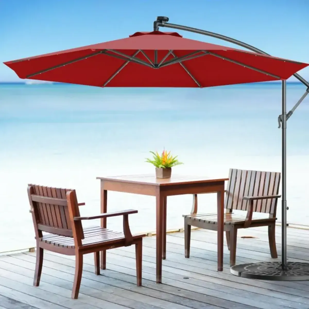 Hivvago 10 Feet Patio Umbrella with Crank and Solar LED Lights