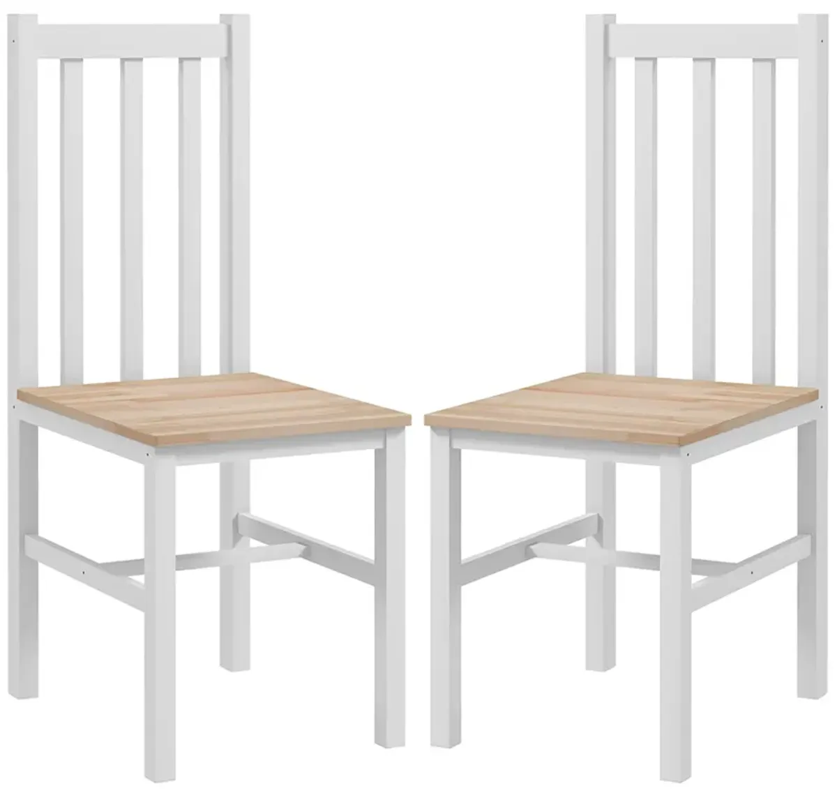 HOMCOM Dining Chairs, Set of 2 Farmhouse Kitchen Chairs with Slat Back, Pine Wood Seating for Living Room and Dining Room, White