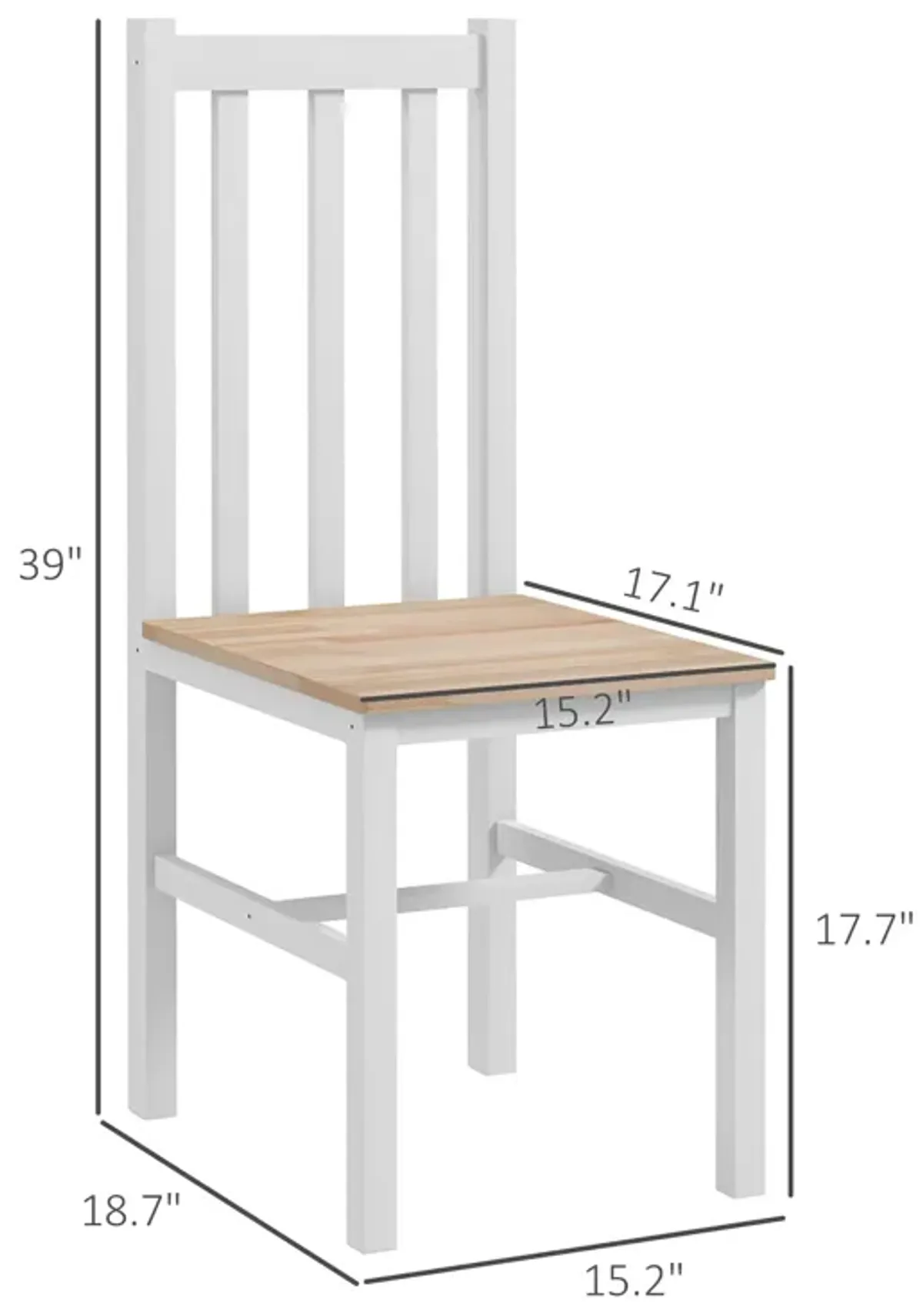 HOMCOM Dining Chairs, Set of 2 Farmhouse Kitchen Chairs with Slat Back, Pine Wood Seating for Living Room and Dining Room, White