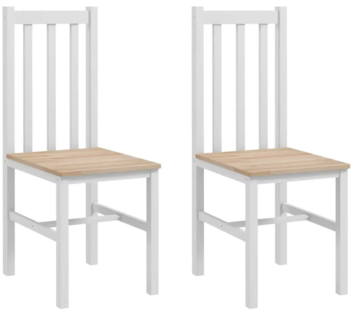 HOMCOM Dining Chairs, Set of 2 Farmhouse Kitchen Chairs with Slat Back, Pine Wood Seating for Living Room and Dining Room, White