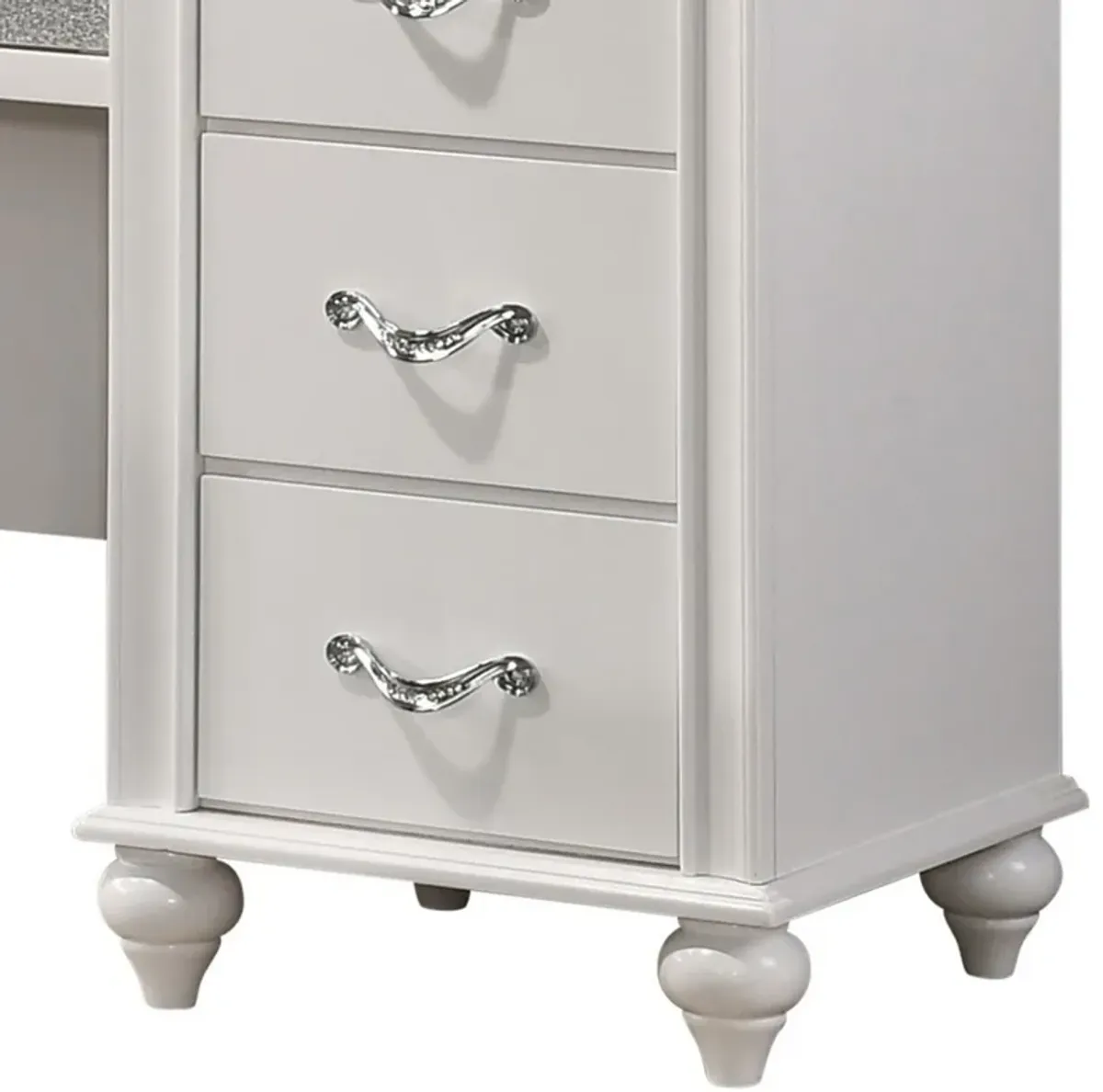 Dini 62 Inch 7 Drawer Vanity Desk with LED Lighted Mirror, Classic White - Benzara