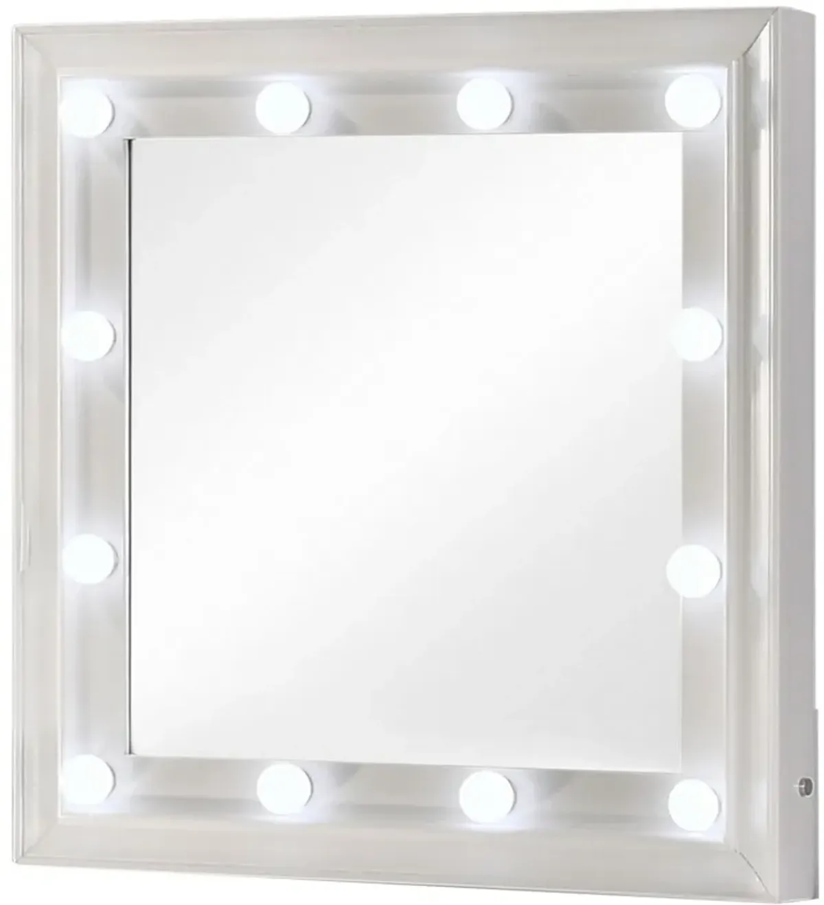 Dini 62 Inch 7 Drawer Vanity Desk with LED Lighted Mirror, Classic White - Benzara