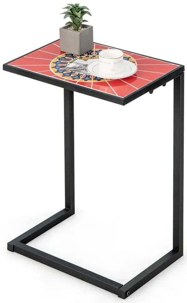 C-shaped Waterproof Outdoor Side End Table with Ceramic Top