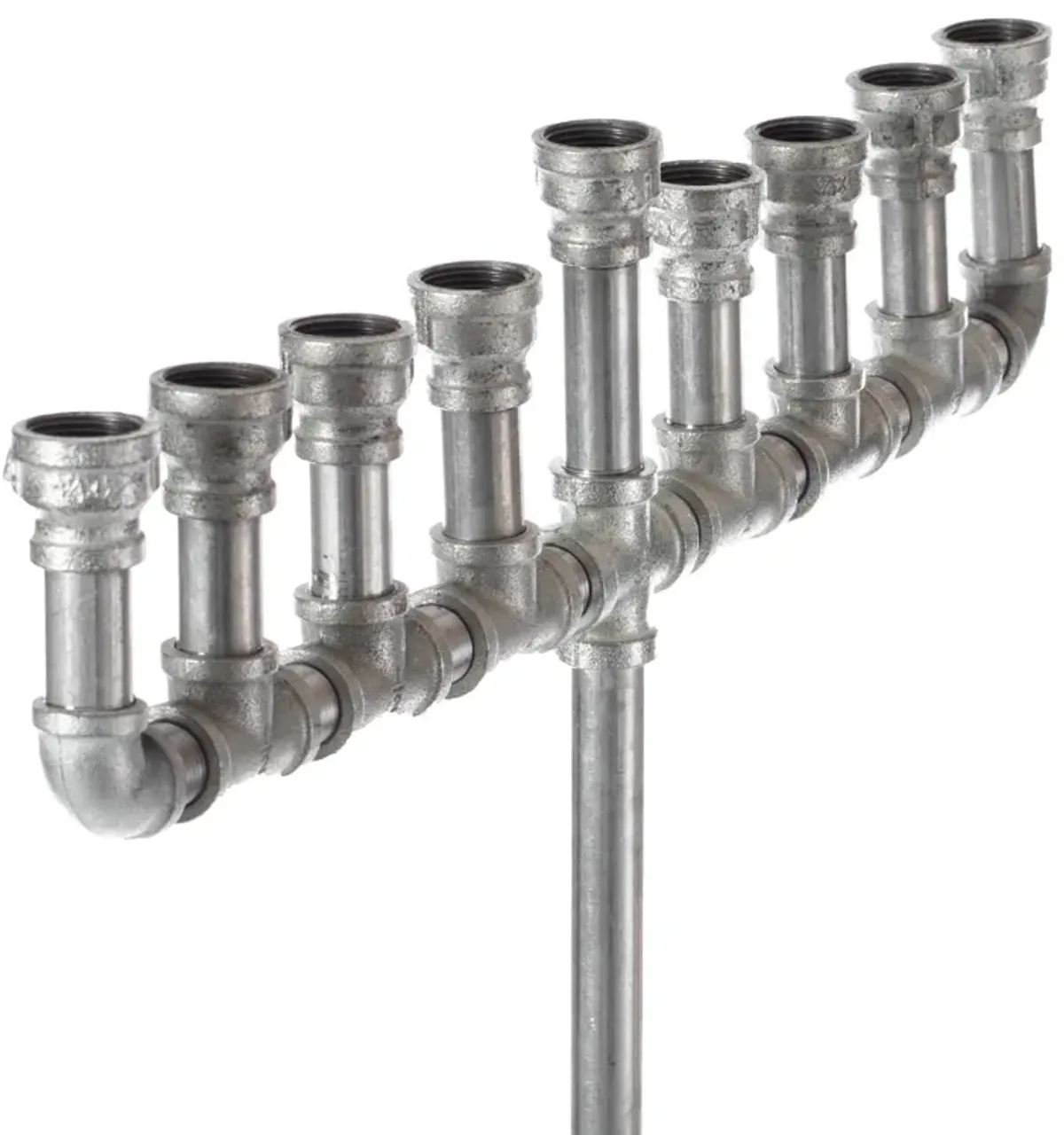 Industrial Galvanized Antique Silver Metal Pipe Hanukkah Menorah