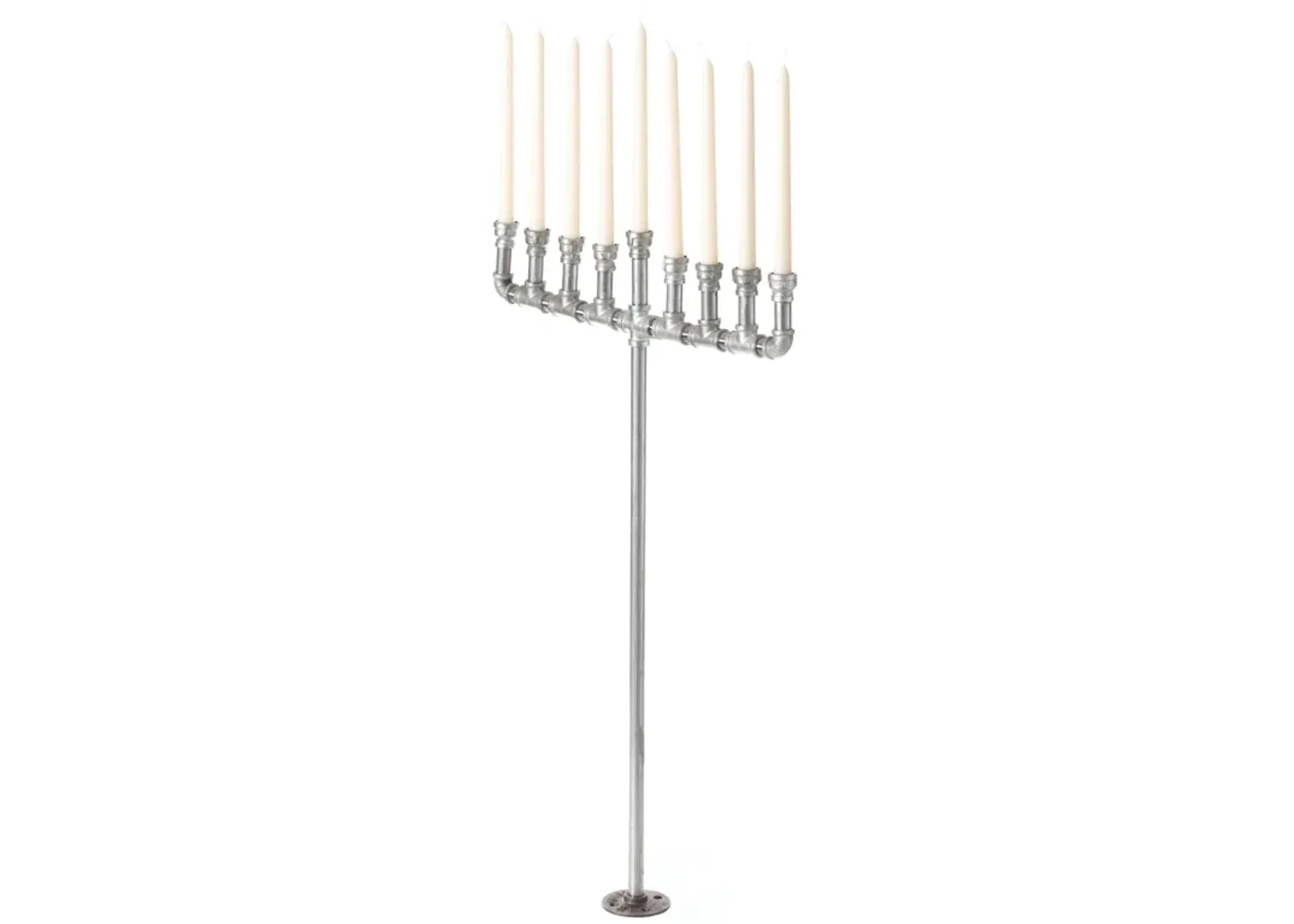 Industrial Galvanized Antique Silver Metal Pipe Hanukkah Menorah