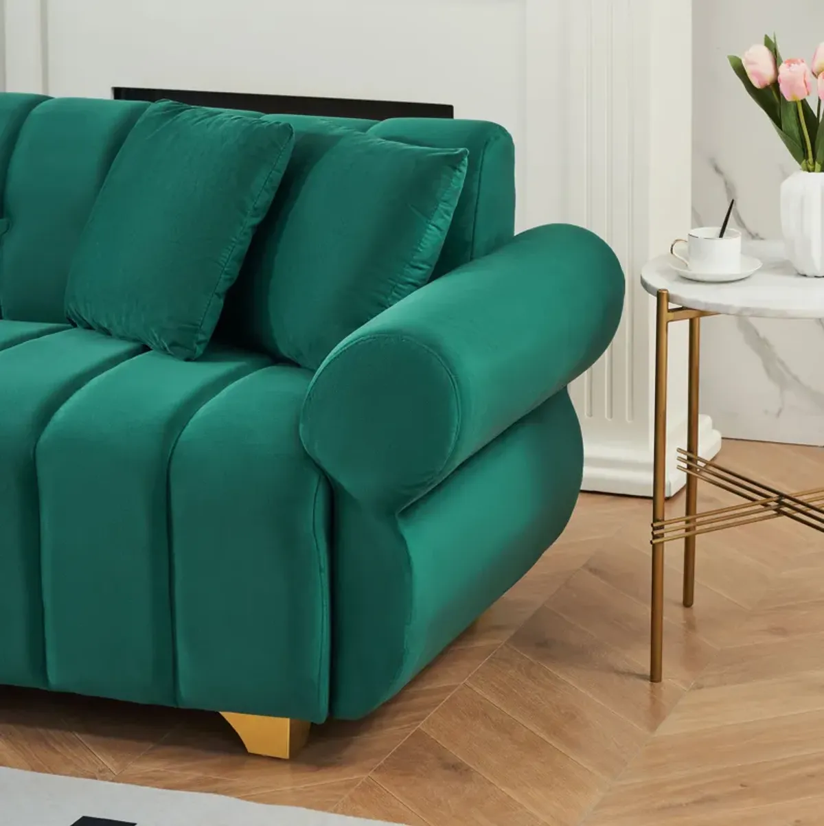 Merax Modern Velvet Sofa Couch with Pillows