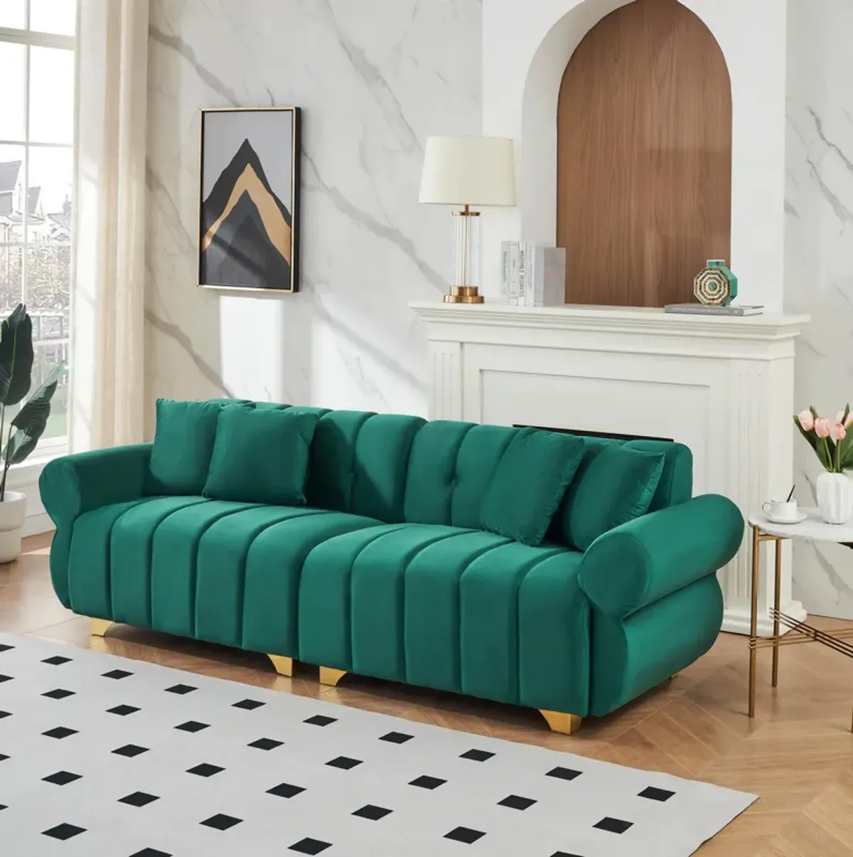 Merax Modern Velvet Sofa Couch with Pillows