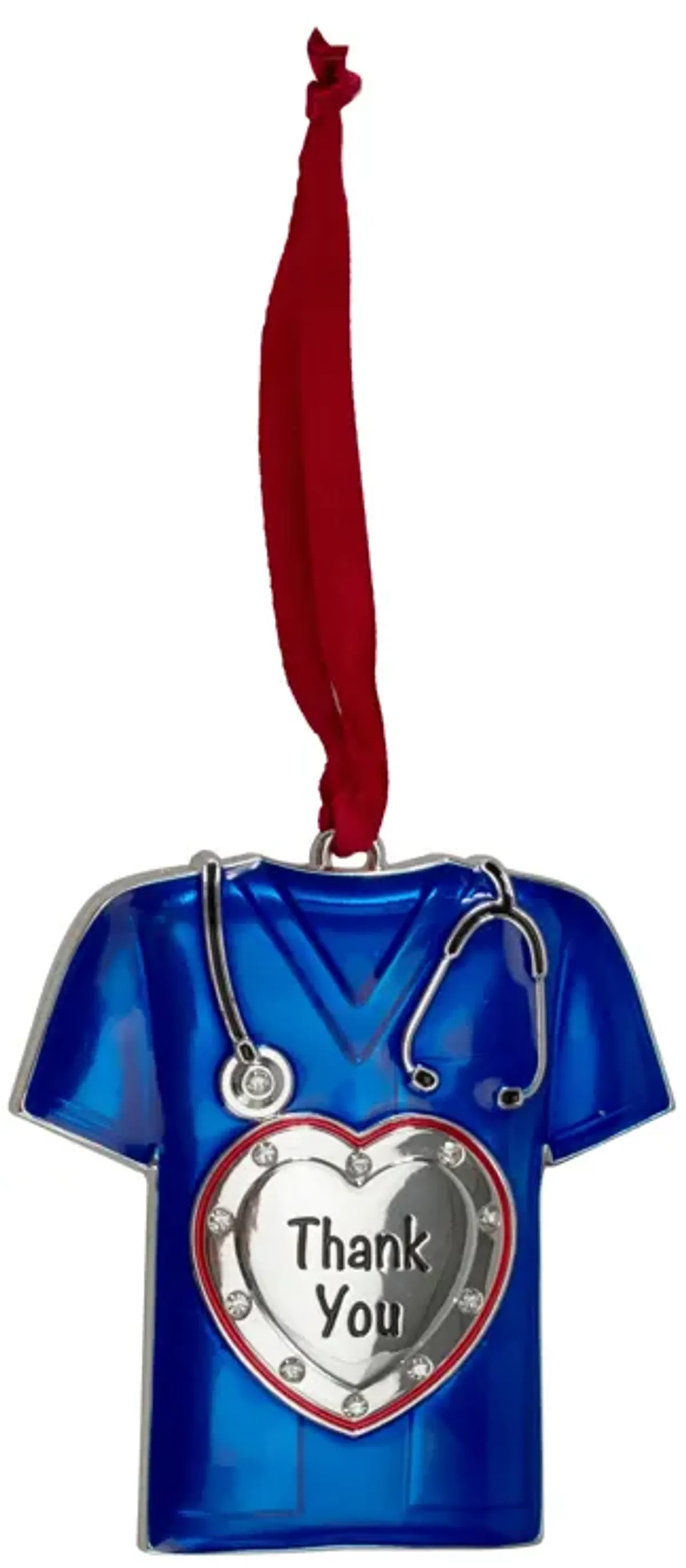 3" Silver Plated Blue Scrubs Christmas Ornament with 11 European Crystals