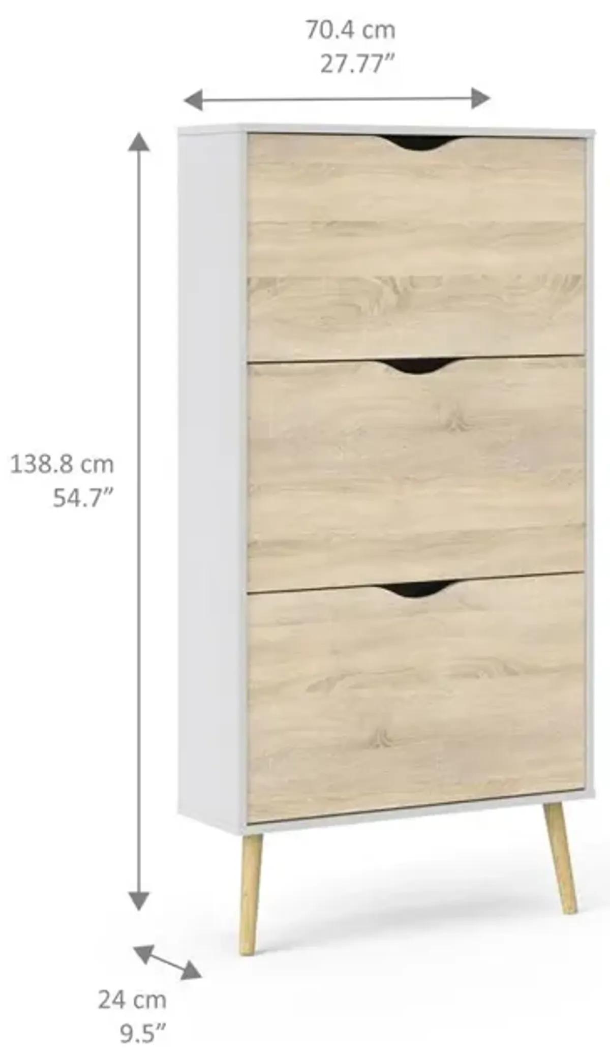 Tvilum Diana 3 Drawer Shoe Cabinet, White/Oak Structure