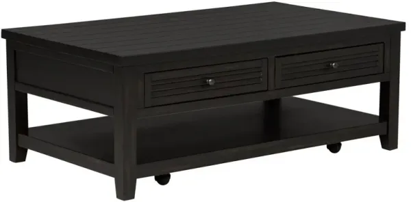 Coni Coffee Table, 2 Drawers, 1 Shelf, Black Wood Frame, 48 Inch - Benzara