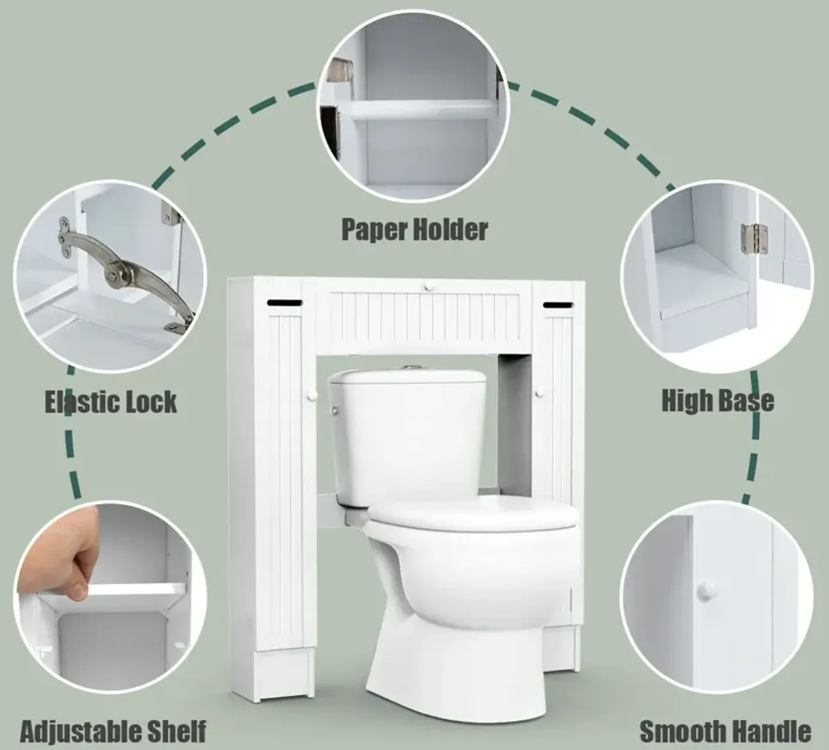 Costway Over the Toilet Storage Wooden Cabinet Drop Door Spacesaver Bathroom White