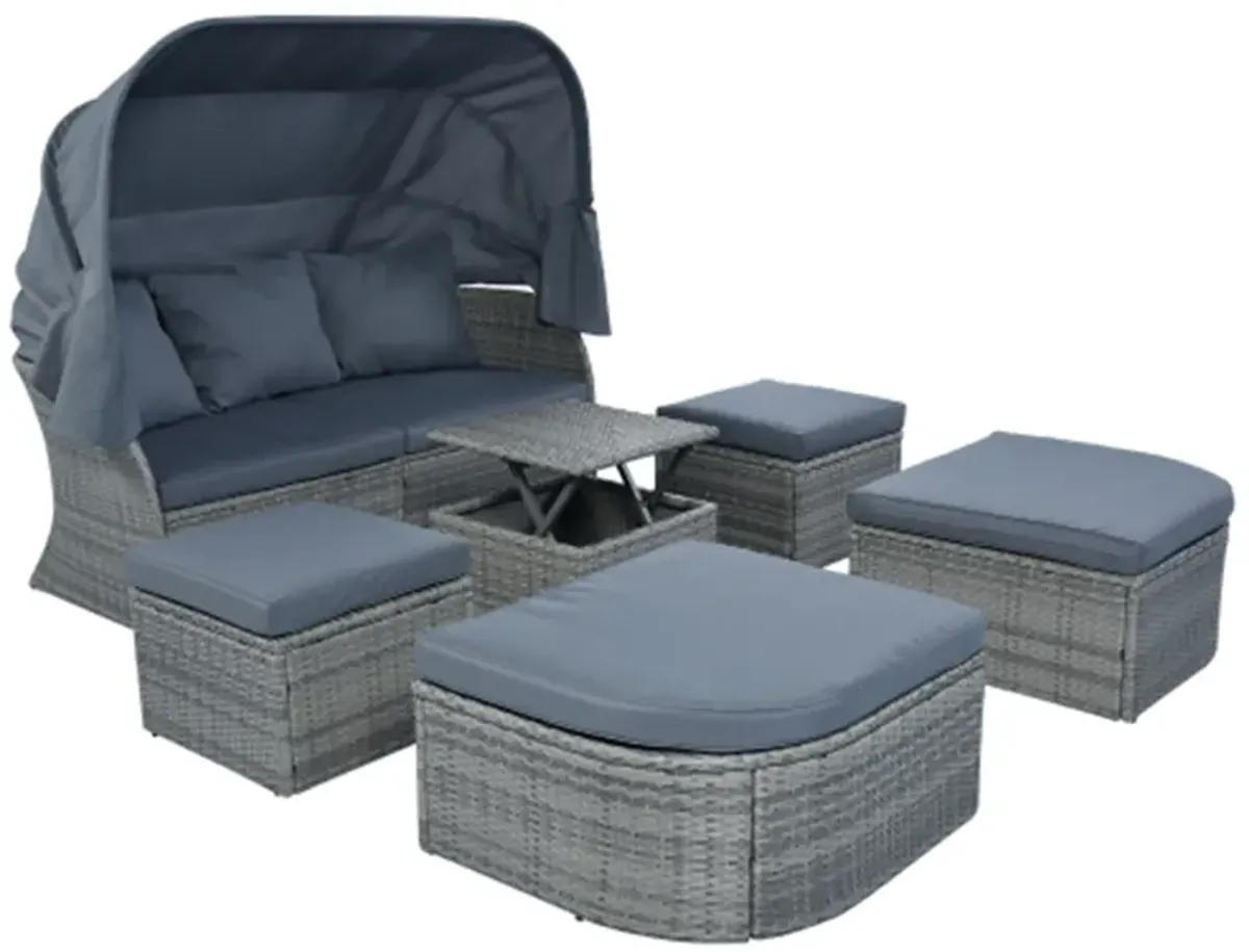 Merax Outdoor Patio Furniture Set Daybed Sunbed with Retractable Canopy Conversation Set Wicker Furniture