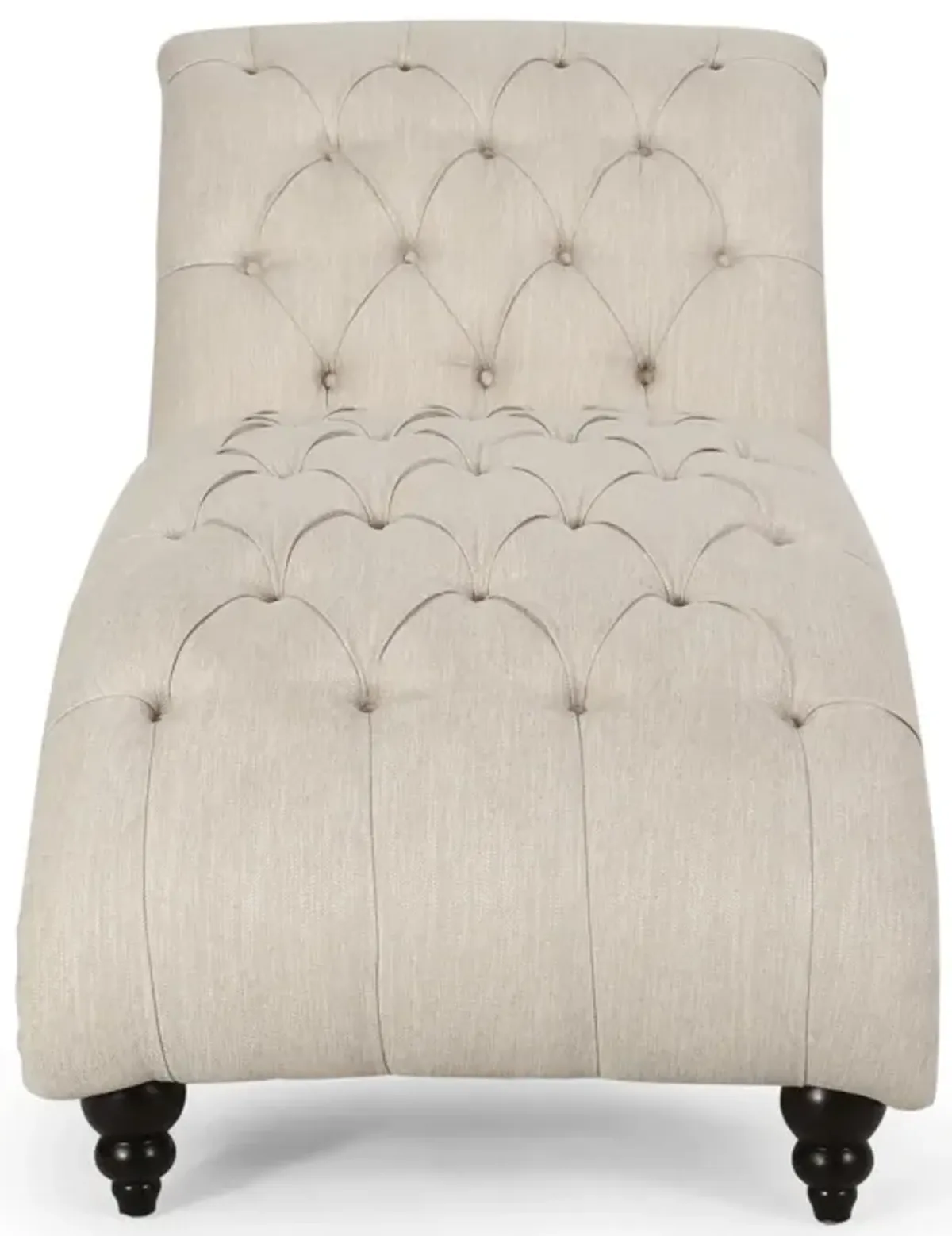 Curb Chaise Lounger, 64 Inch, Button Tufted Diamond Stitch, Beige Fabric