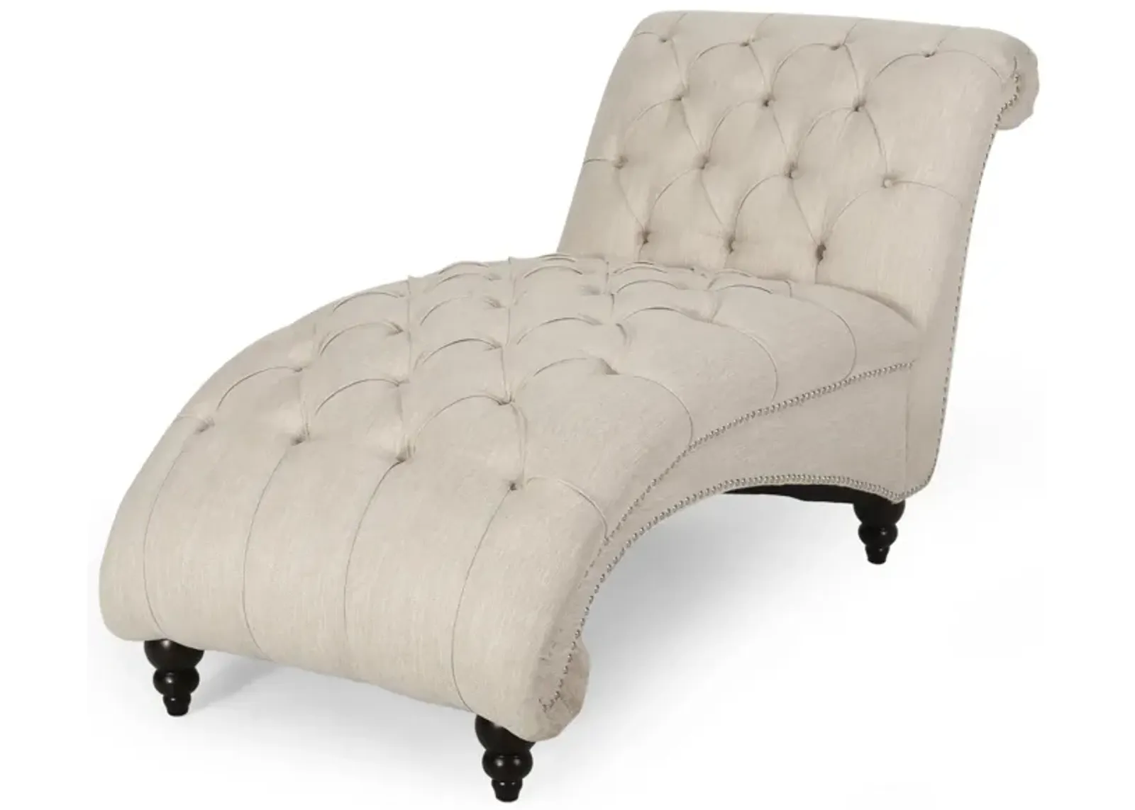 Curb Chaise Lounger, 64 Inch, Button Tufted Diamond Stitch, Beige Fabric