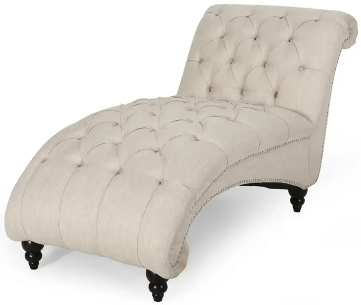 Curb Chaise Lounger, 64 Inch, Button Tufted Diamond Stitch, Beige Fabric