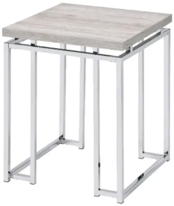 End Table, Natural Oak & Chrome