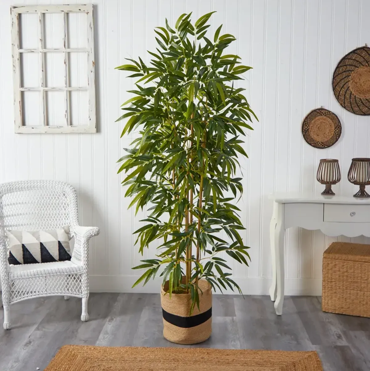 HomPlanti 75 Inches Bamboo Artificial Tree in Handmade Natural Cotton Planter