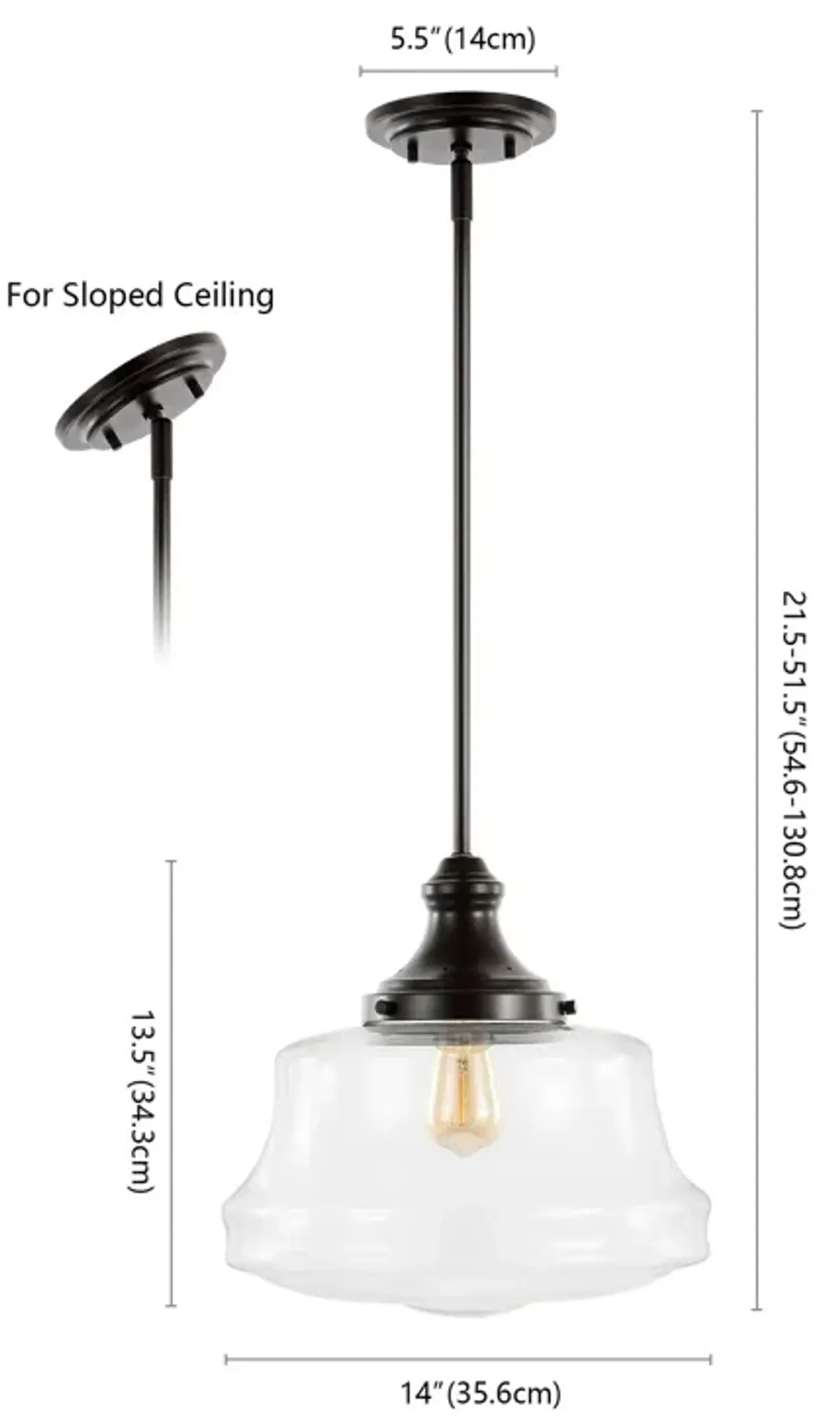 Schoolhouse 14" 1-Light Bohemian Farmhouse Iron/Glass LED Pendant, Oil Rubbed Bronze/Clear