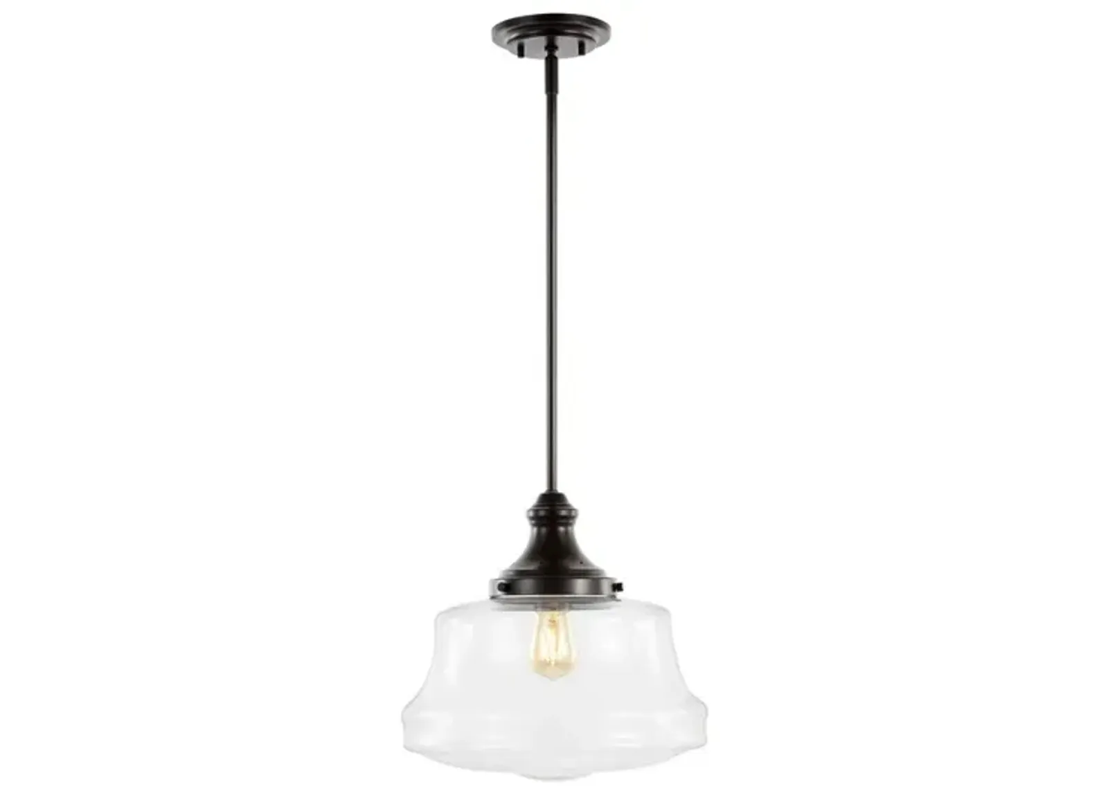 Schoolhouse 14" 1-Light Bohemian Farmhouse Iron/Glass LED Pendant, Oil Rubbed Bronze/Clear