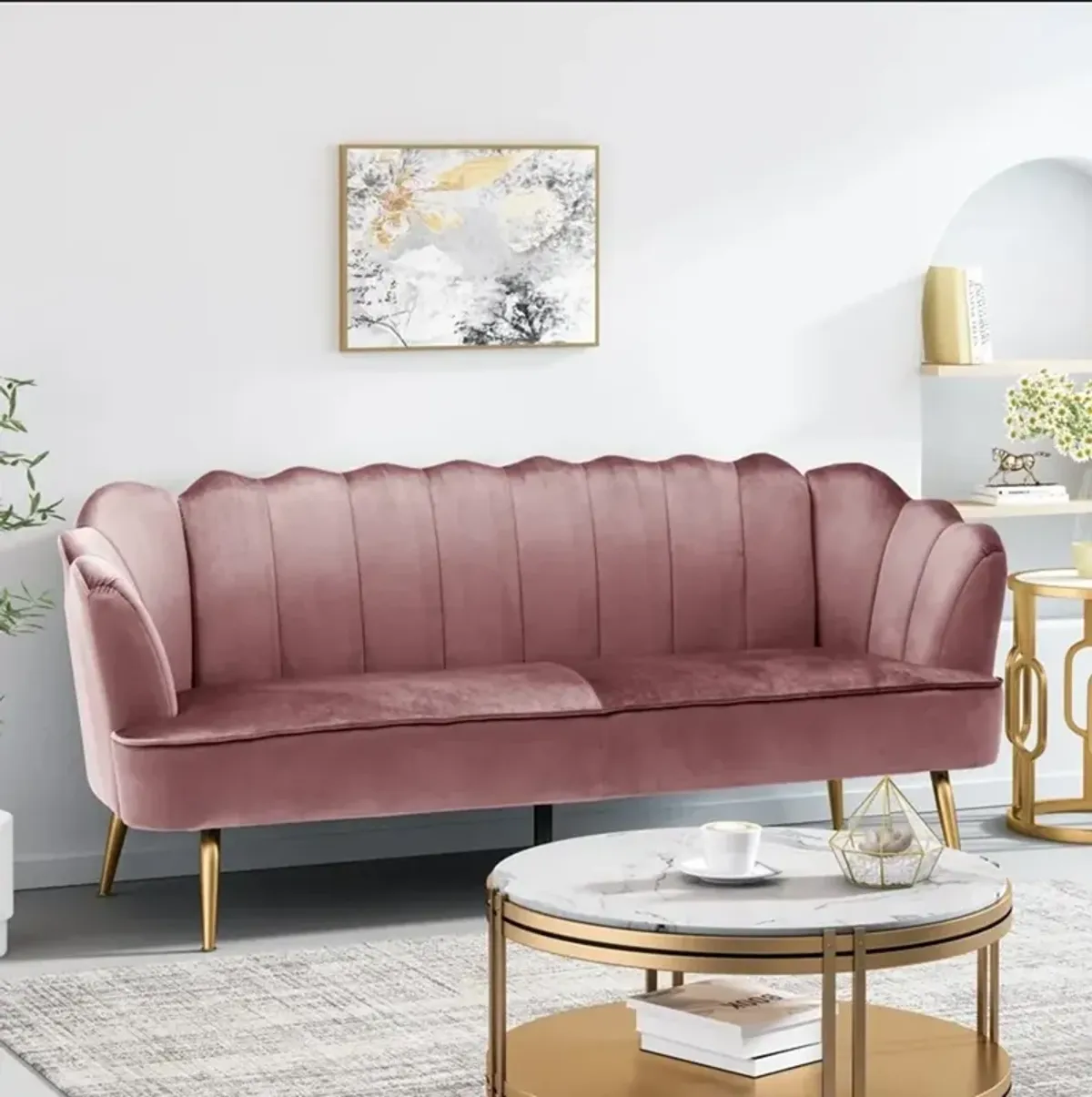 Merax Shell Design 3 Seats Velvet Sofa