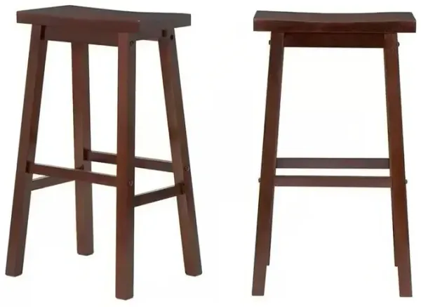 Hivvago Set of 2 Farmhouse Bar Height Saddle Seat Barstools in Brown Walnut Wood Finish