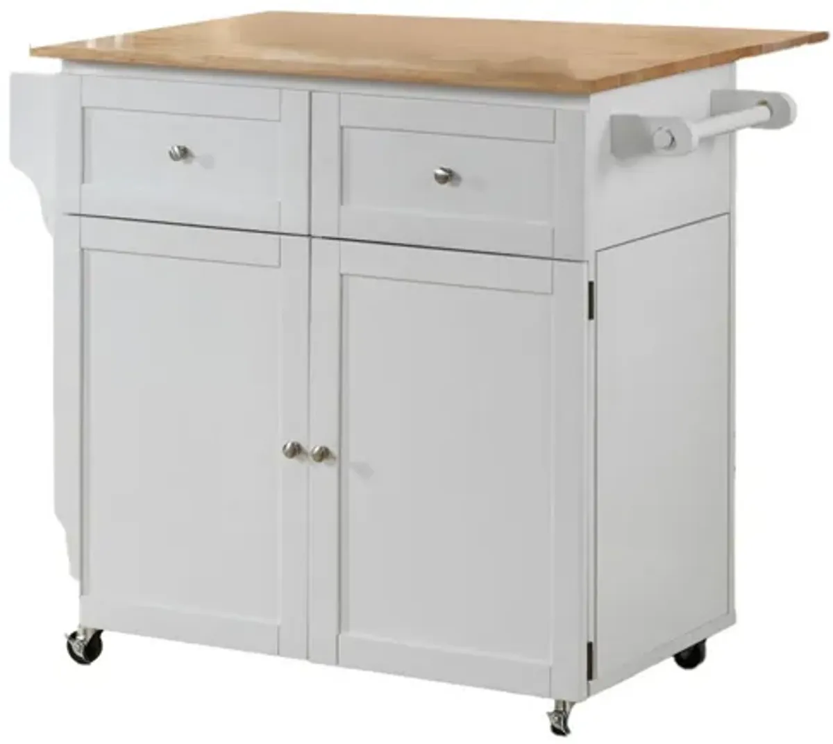 Modern Dual Tone Wooden Kitchen Cart with Spacious Storage, Brown And White - Benzara