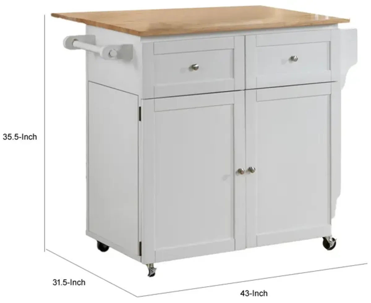 Modern Dual Tone Wooden Kitchen Cart with Spacious Storage, Brown And White - Benzara