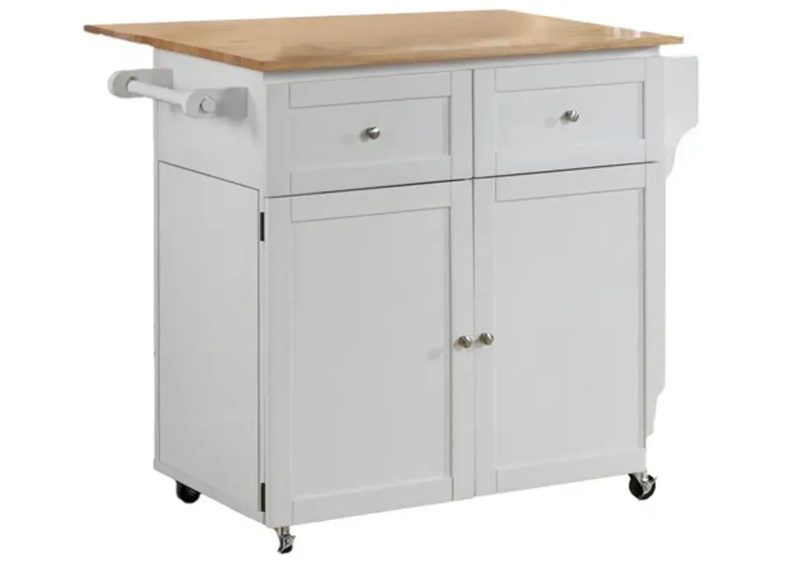 Modern Dual Tone Wooden Kitchen Cart with Spacious Storage, Brown And White - Benzara